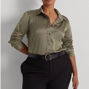 Lauren Ralph Lauren Plus Size Satin Charmeuse Shirt 2X
